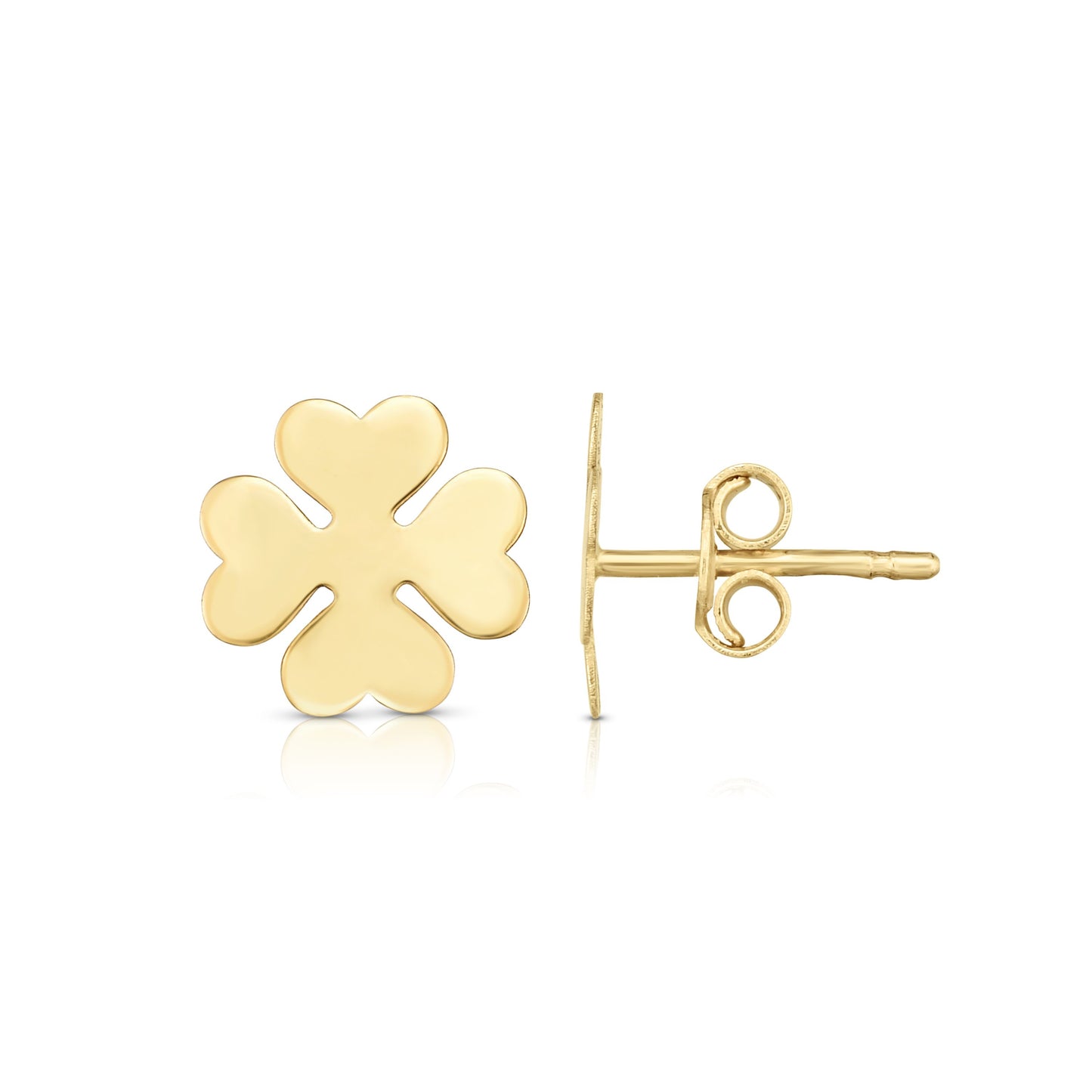14K Gold Polished Clover Stud Earrings