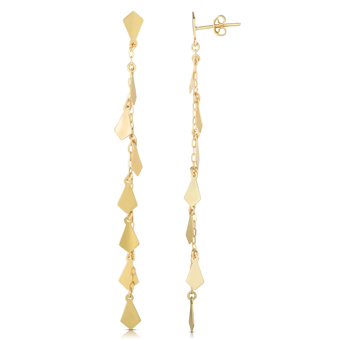 14K Gold Polished Mirror Chain Diamond Shape Drop Earrings