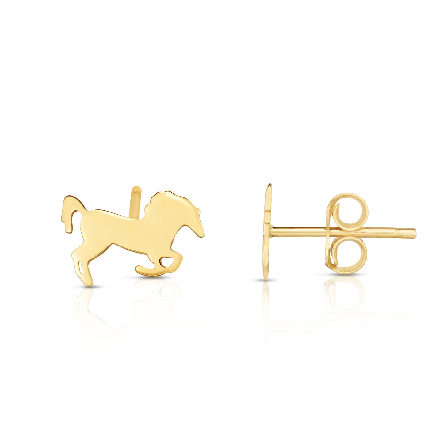 14K Gold Polished Horse Stud Earrings