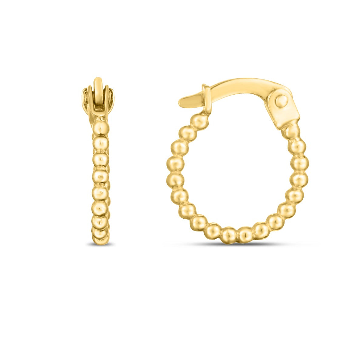 14K Gold Polished Bead Hinged Hoop Earrings