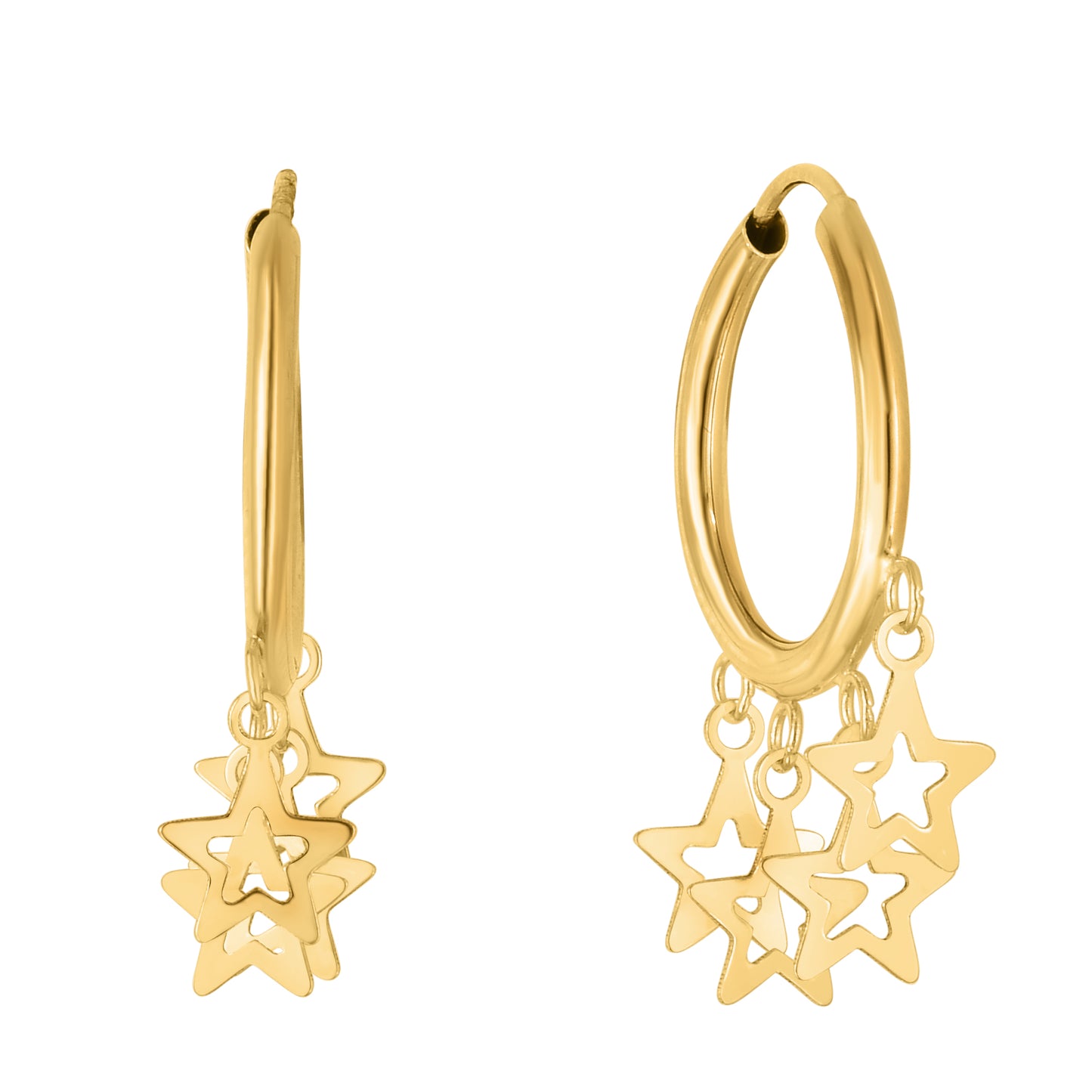 14K Gold Endless Hoop Earrings with Sun Charms