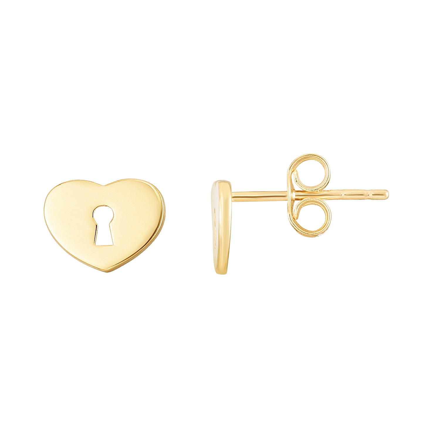 14K Gold Heart Padlock Studs