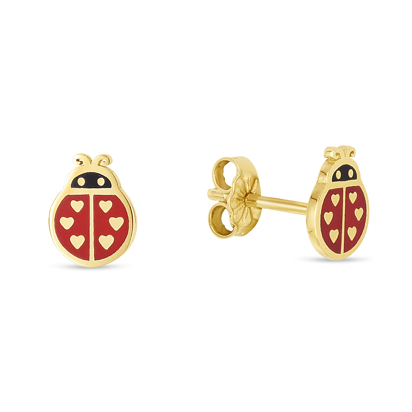 14K Gold Ladybug Enamel Earrings