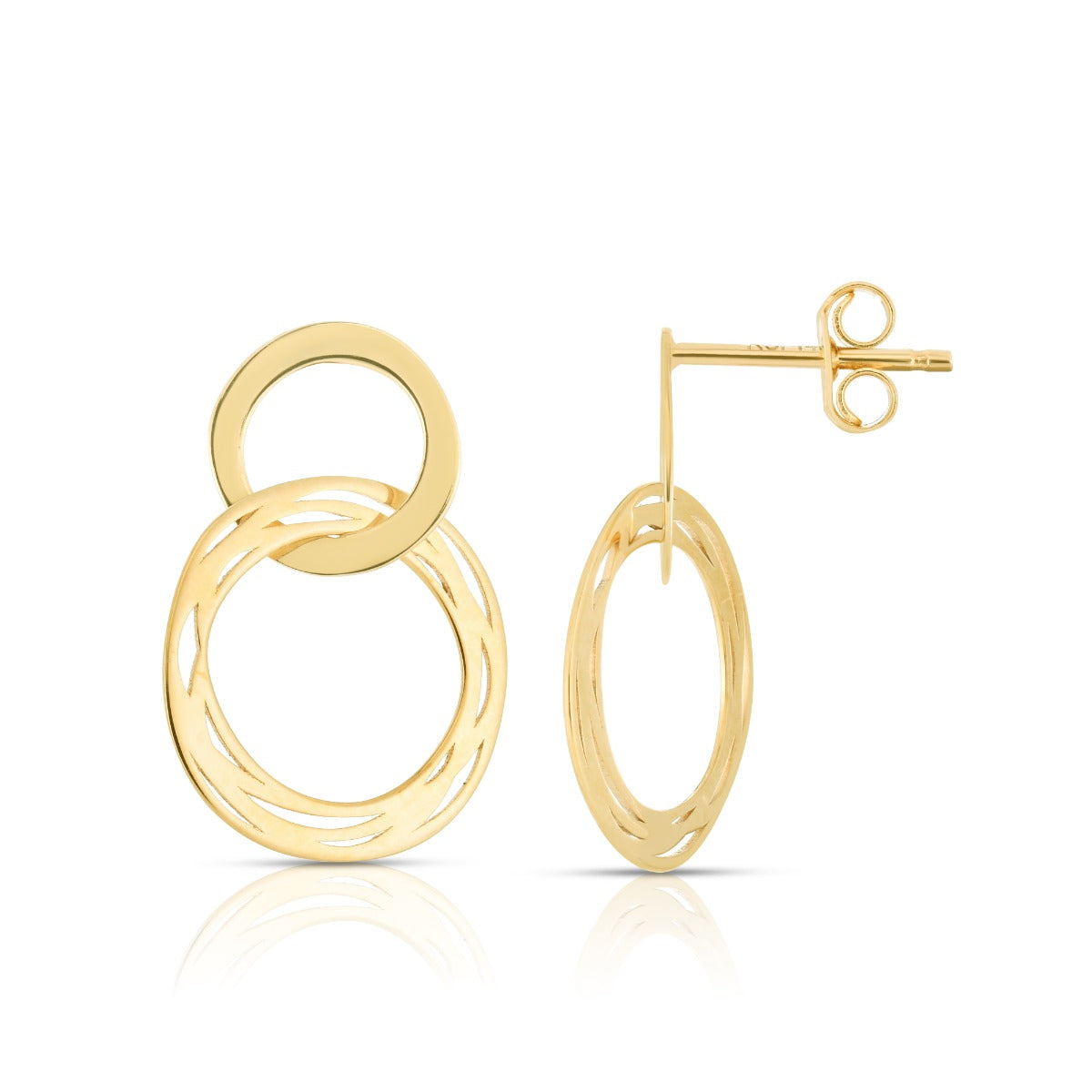 14K Gold Polished Double Circle Cutout Earrings with Push Back Clasp