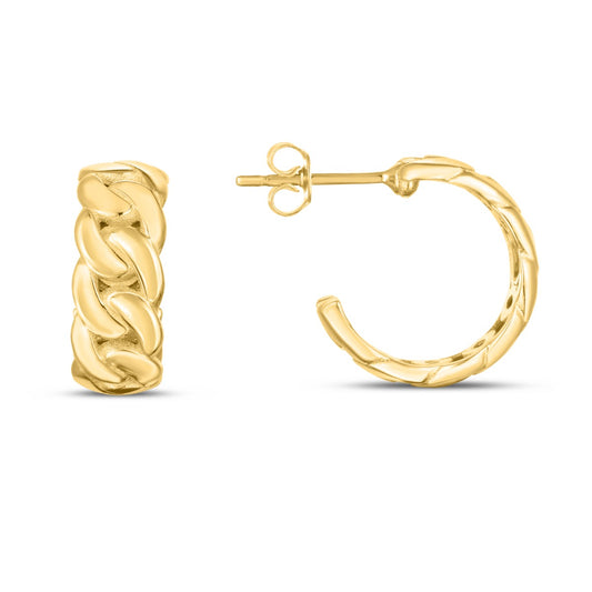 14K Gold Polished Chunky Curb Chain Hoops with Push Back Clasp