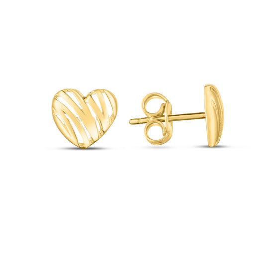 14k Gold Polished Scribble Heart Studs with Push Back Clasp