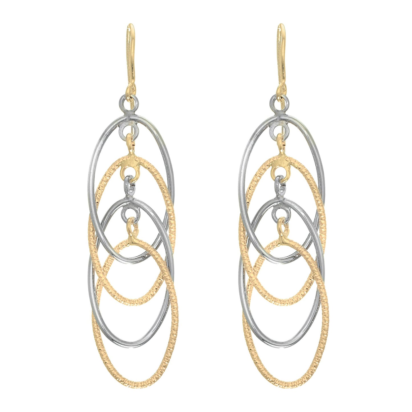 14K White and Yellow Gold Polished Interlocking Oval Dangle Earring