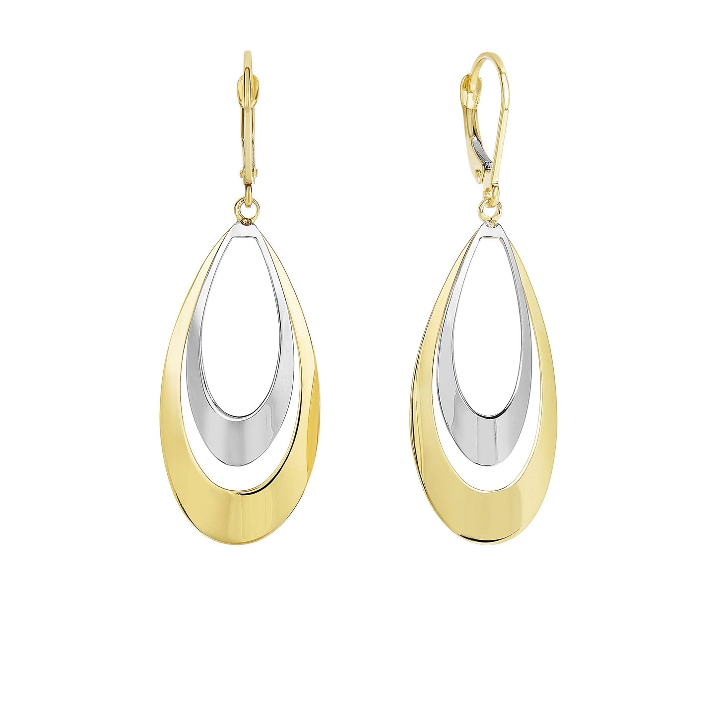 14K White and Yellow Gold Tear Drop Dangle Earring