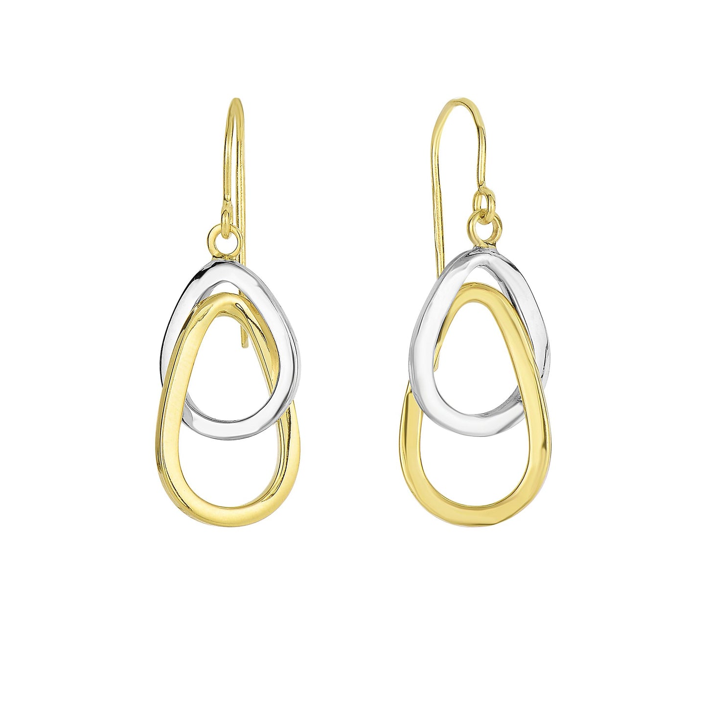 14K White and Yellow Gold Interlocked Ovals Drop Earring