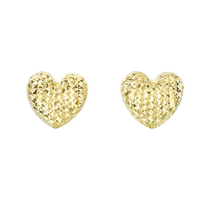 14K Gold Diamond Cut Heart Post Earring