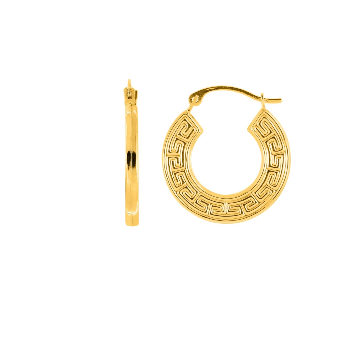 14K Gold Small Greek Key Hoop Earring