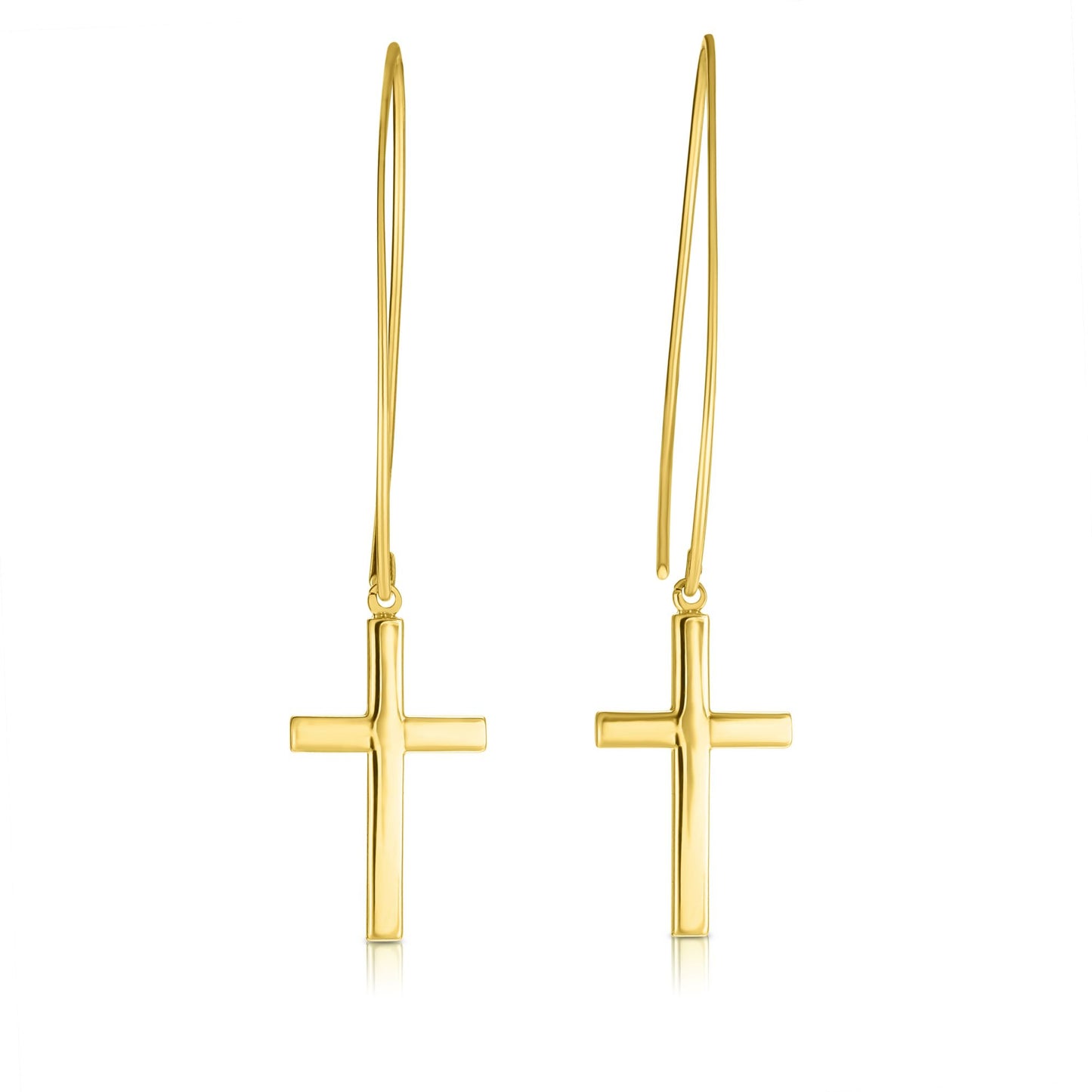 14K Gold Polished Small Cross Thread Through Drop Earring