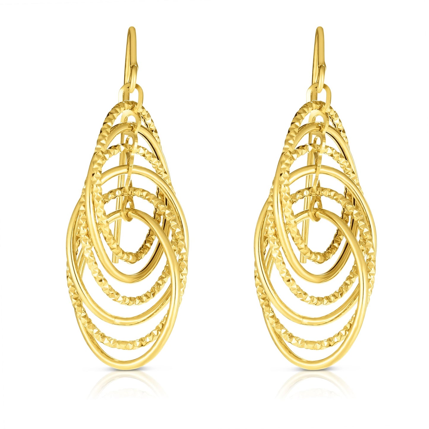 14K Gold Interlocking Diamond Cut Multi-Layered Dangle Earring