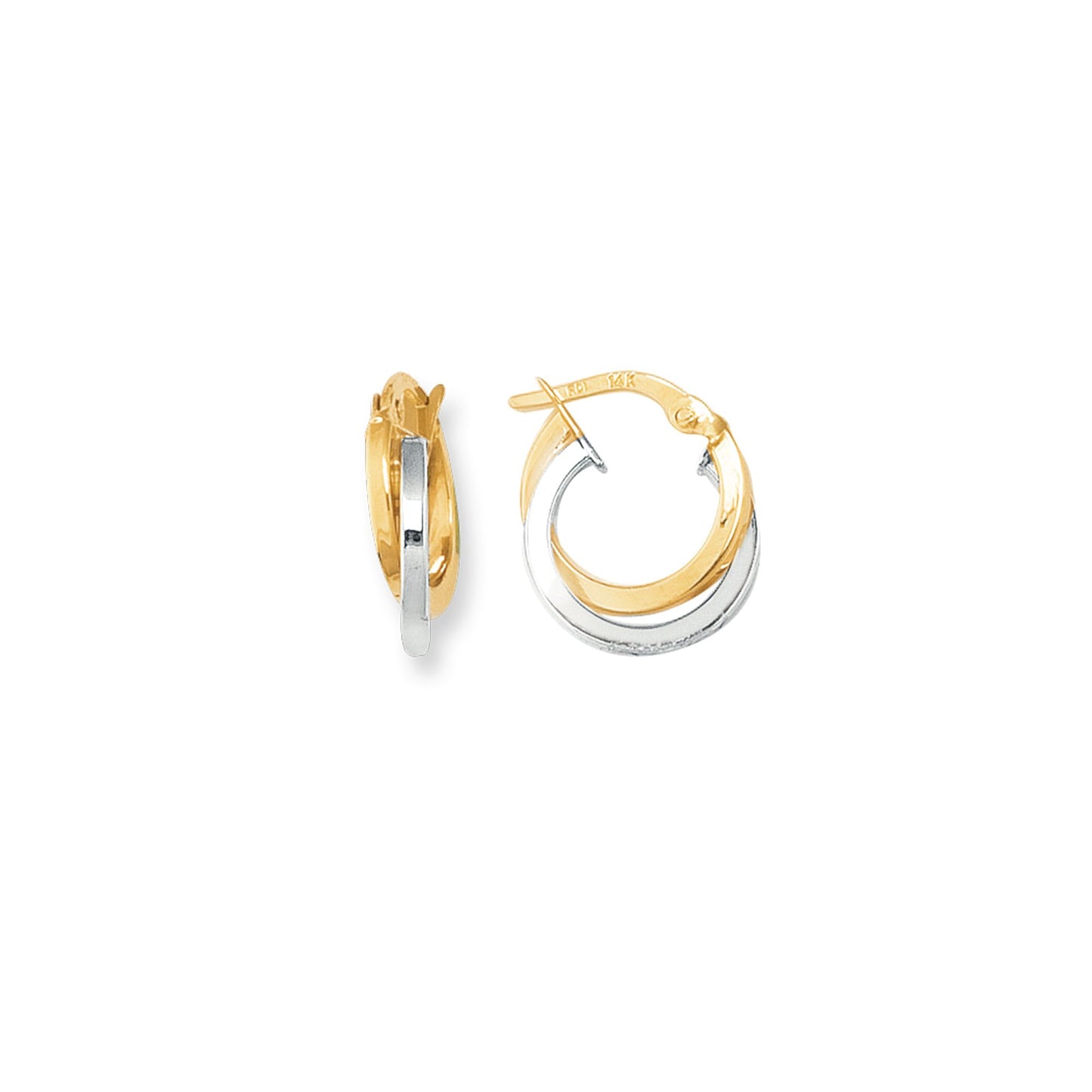 14K Gold Yellow & Mini Polished Double Hoop Earring