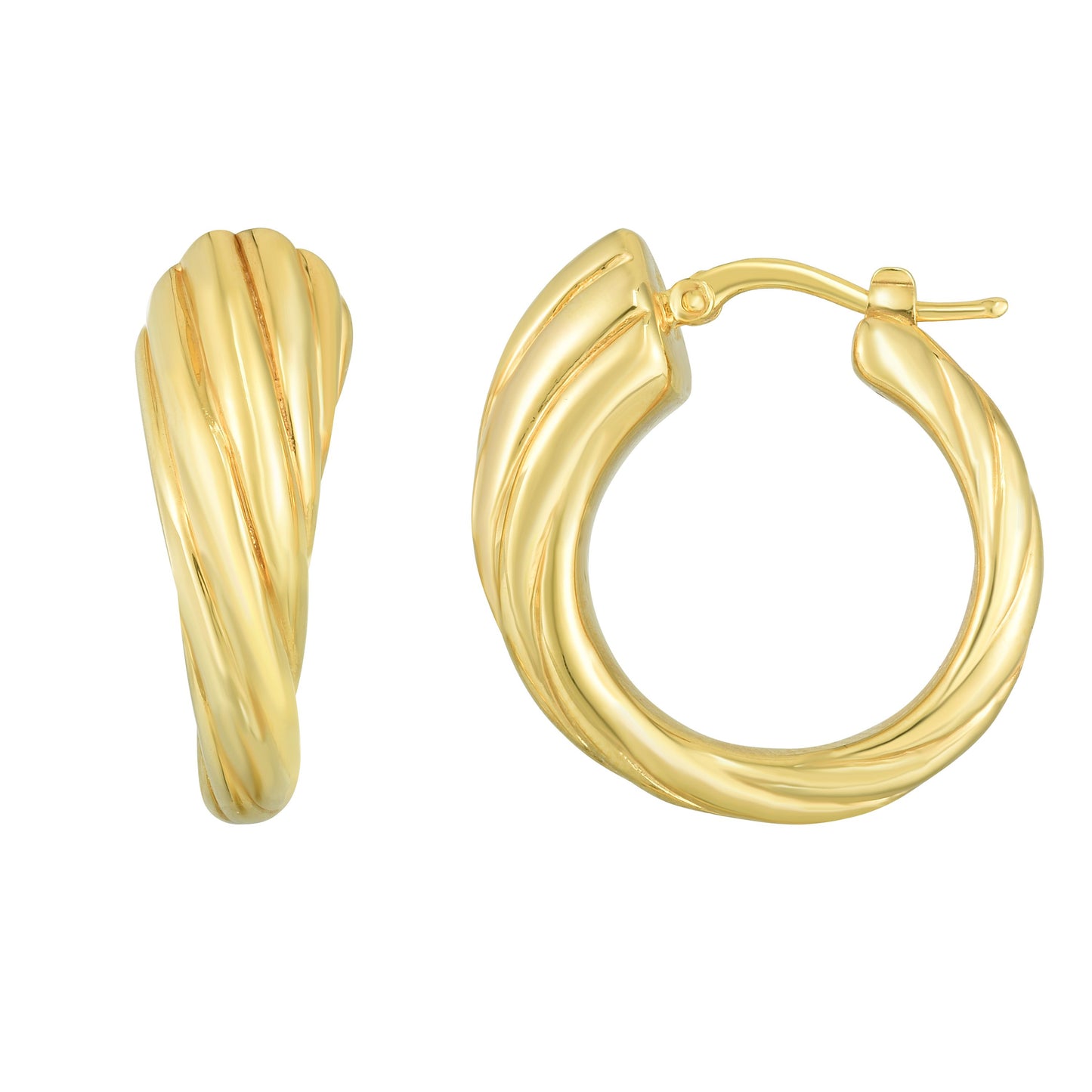 Yellow Finish Polished Graduated Hoop Swirl Earring with Hinged Clasp