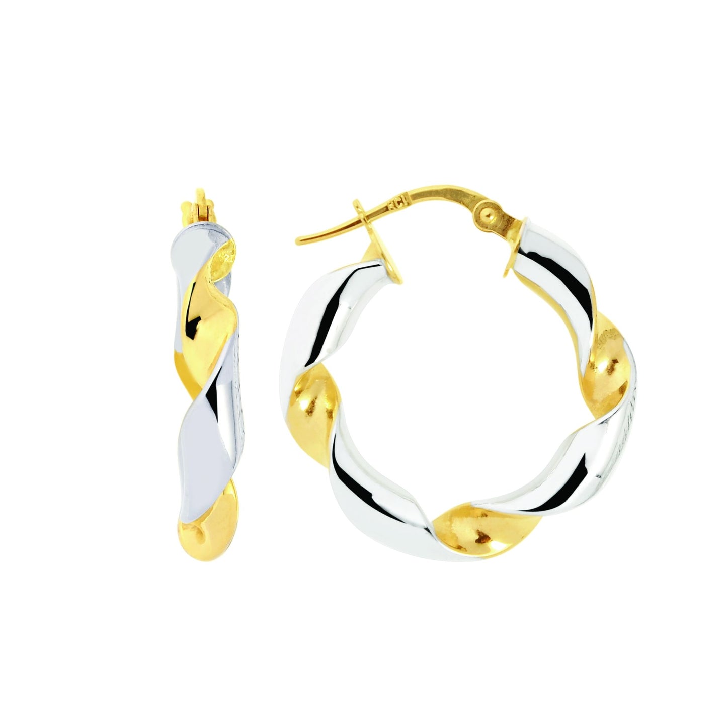 14K Gold Yellow & Small Round Twist Hoop Earring