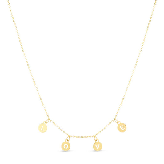 14K Gold LOVE Dangling Disc Neklace