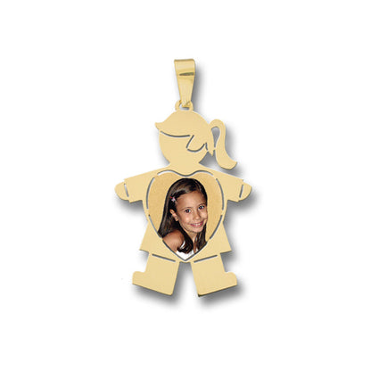 14K Gold Baby Girl Picture Pendant with Heart Cut-Out - Personalized Custom Jewelry with Your Pictures