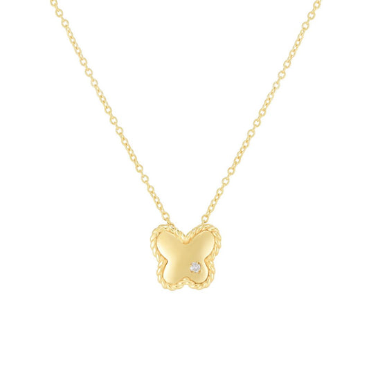 Polished 14K Gold Butterfly Pendant Charm Necklace with Lobster Clasp