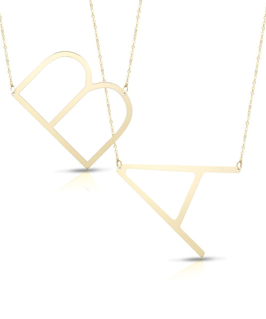 High Polished 14K Gold Yours Truly Large Initial Letter Necklace - Elegant Creations NYC
