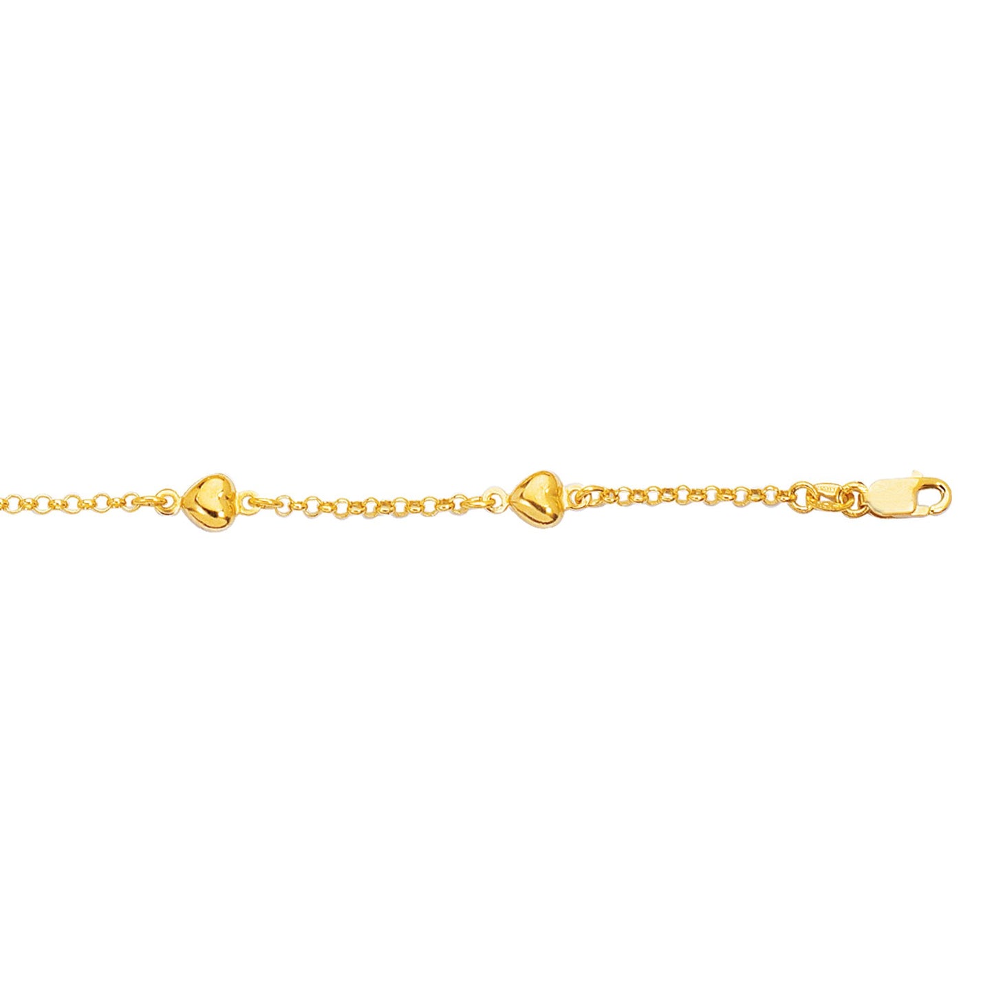 14K Gold Polished Heart Station Bracelet