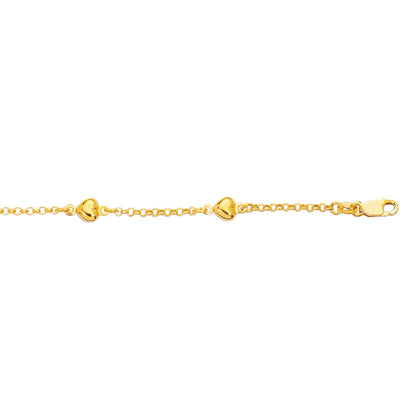 14K Gold Polished Heart Station Bracelet