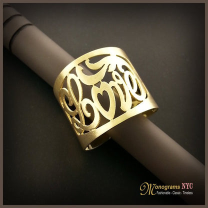 Love Ring,Monogram Ring,Cuff Ring,Name Ring,Custom Name Ring,Initials Ring,Personalized Ring,Custom Ring,Gold Ring,Gold Monogram Ring - Elegant Creations NYC