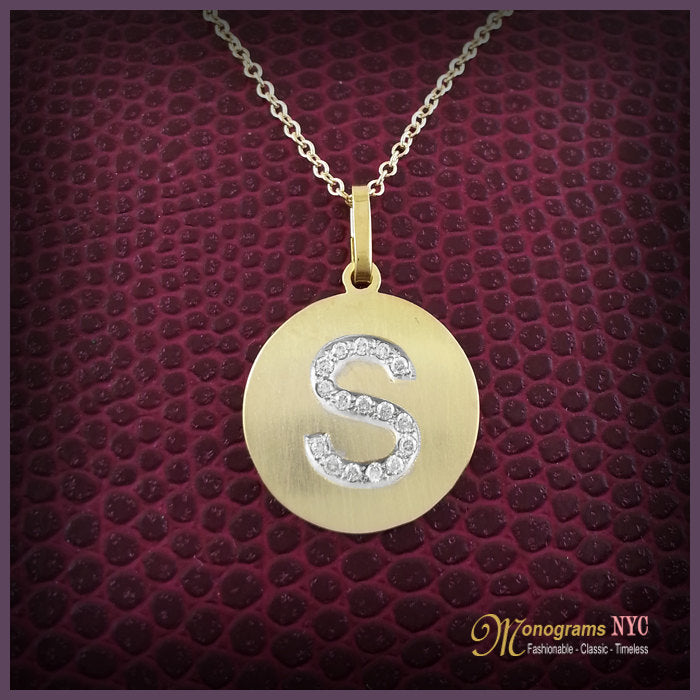 14kt Gold, Diamond Initial Disc,Gold Initial Disk,Diamond Initial Necklace,Gold Letter Necklace,Diamond Letters,Initial Necklace,Made in USA - Elegant Creations NYC