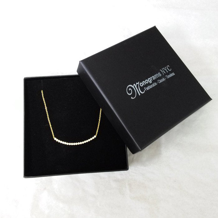 Large Gold and Diamond bezel curved bar Necklace "100% Satisfaction Guarantee or Money Back" - Elegant Creations NYC