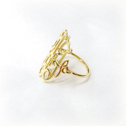 Gold Monogram Ring-Ring With Initials-Monogram Wire Ring-Script Initial Ring-Ring Monogram-Ring With letter-Monogrammed-Three Initial Ring - Elegant Creations NYC
