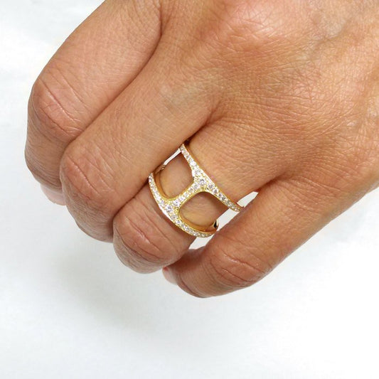 14k Gold Diamond Bridge Ring - Negative Space Ring - Christmas Gift - Valentines - Elegant Creations NYC