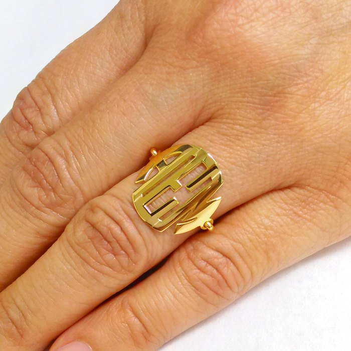 14k Gold monogram Block Initial wire Ring - Monogram Ring - Polished Finish - Elegant Creations NYC