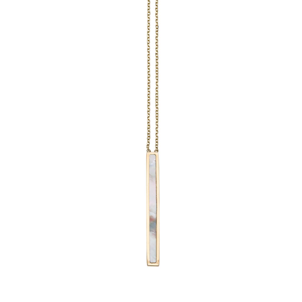 14K Gold Mother of Pearl Drop Bar Necklace