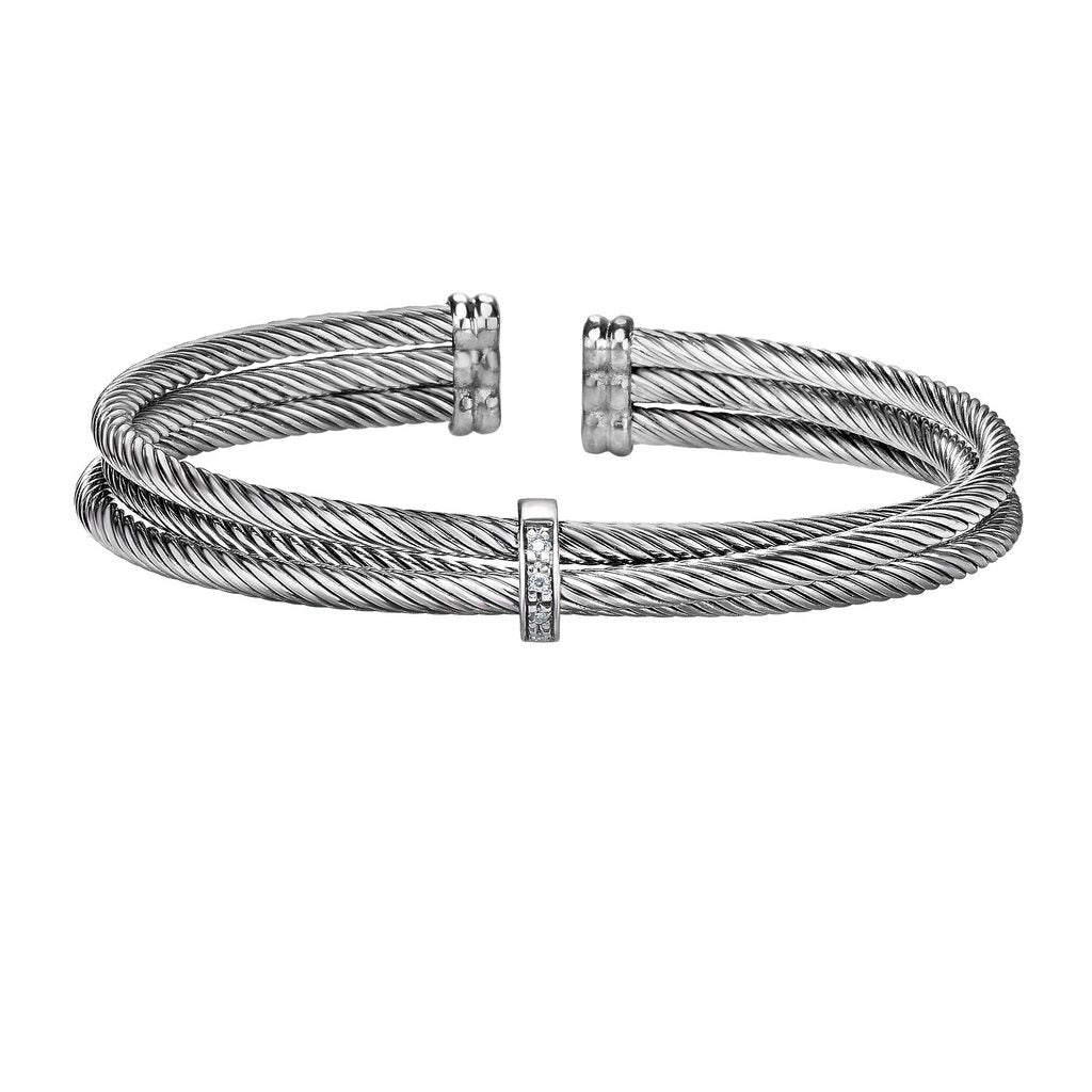 Sterling Silver with Cuff Bangle 0.04ct Diamond
