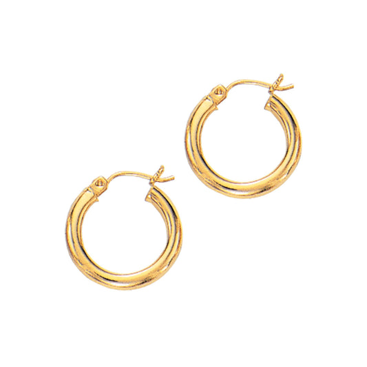 Polished 14K Gold Round Hoop Earring with Hinged Clasp