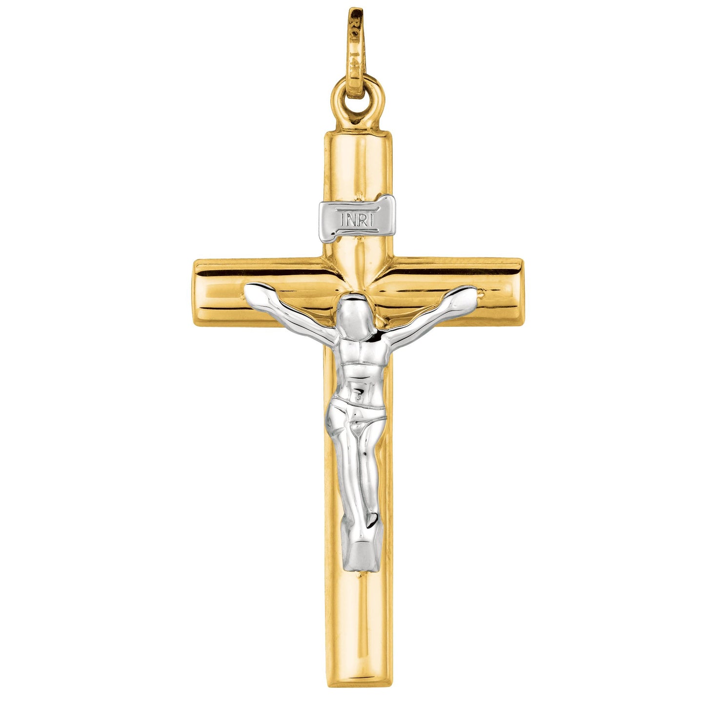 14K Yellow & White Gold Large Domed Crucifix Cross