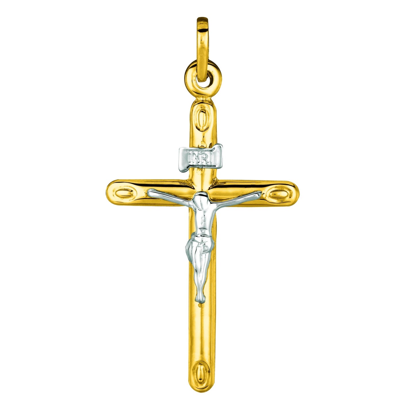 14K Yellow & White Gold Medium Crucifix Cross