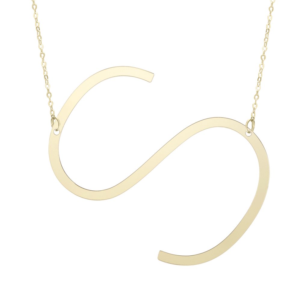 High Polished 14K Gold Yours Truly Large Initial Letter Necklace