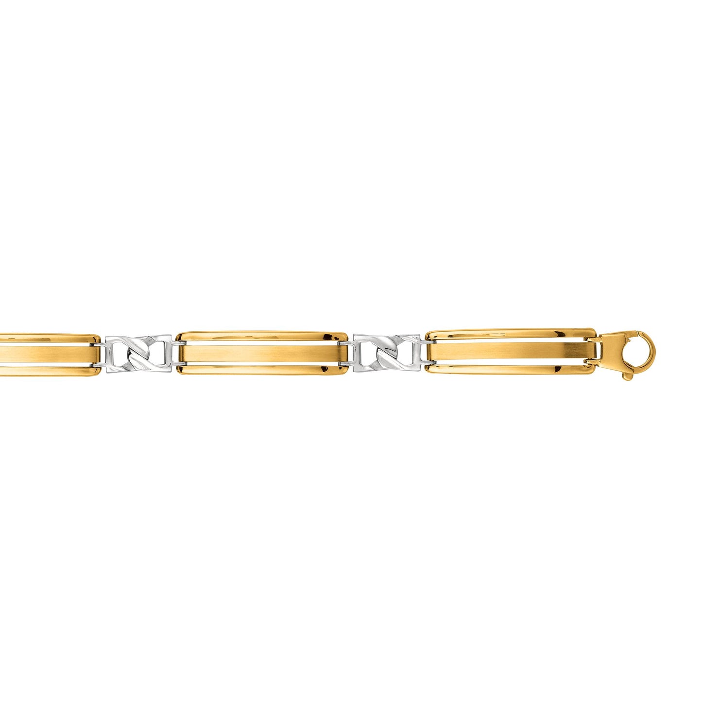 Two Tone 14K Gold Railroad Link Chain Bracelet