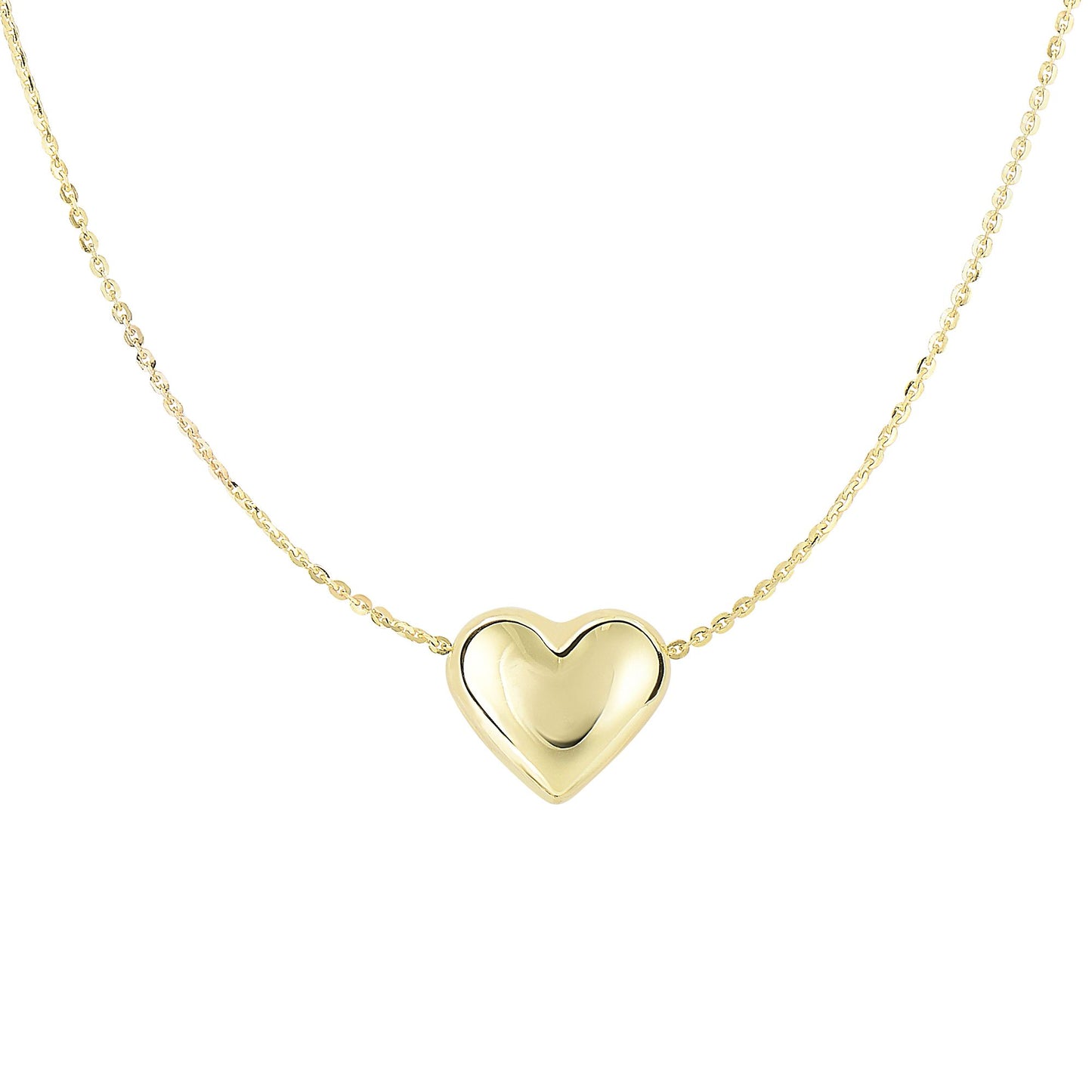 High Polished 14K Gold Puffed Heart Charm Pendant Necklace