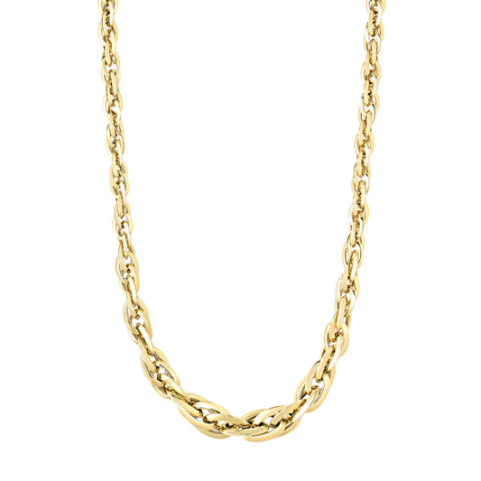14K Gold Polished Graduated Double Oval Link Necklace