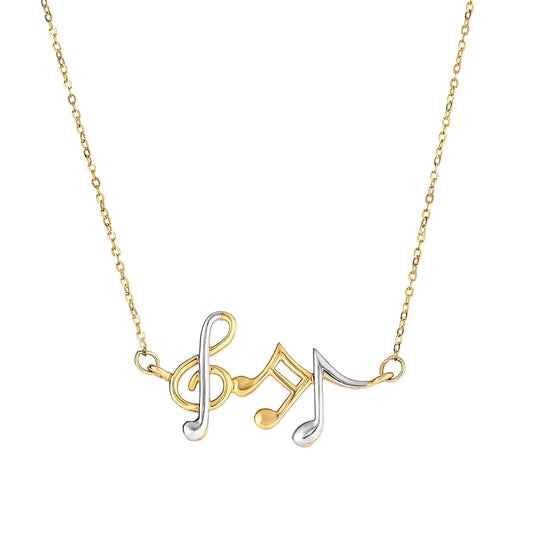 14K Yellow & Gold Music Notes Charm Pendant Necklace