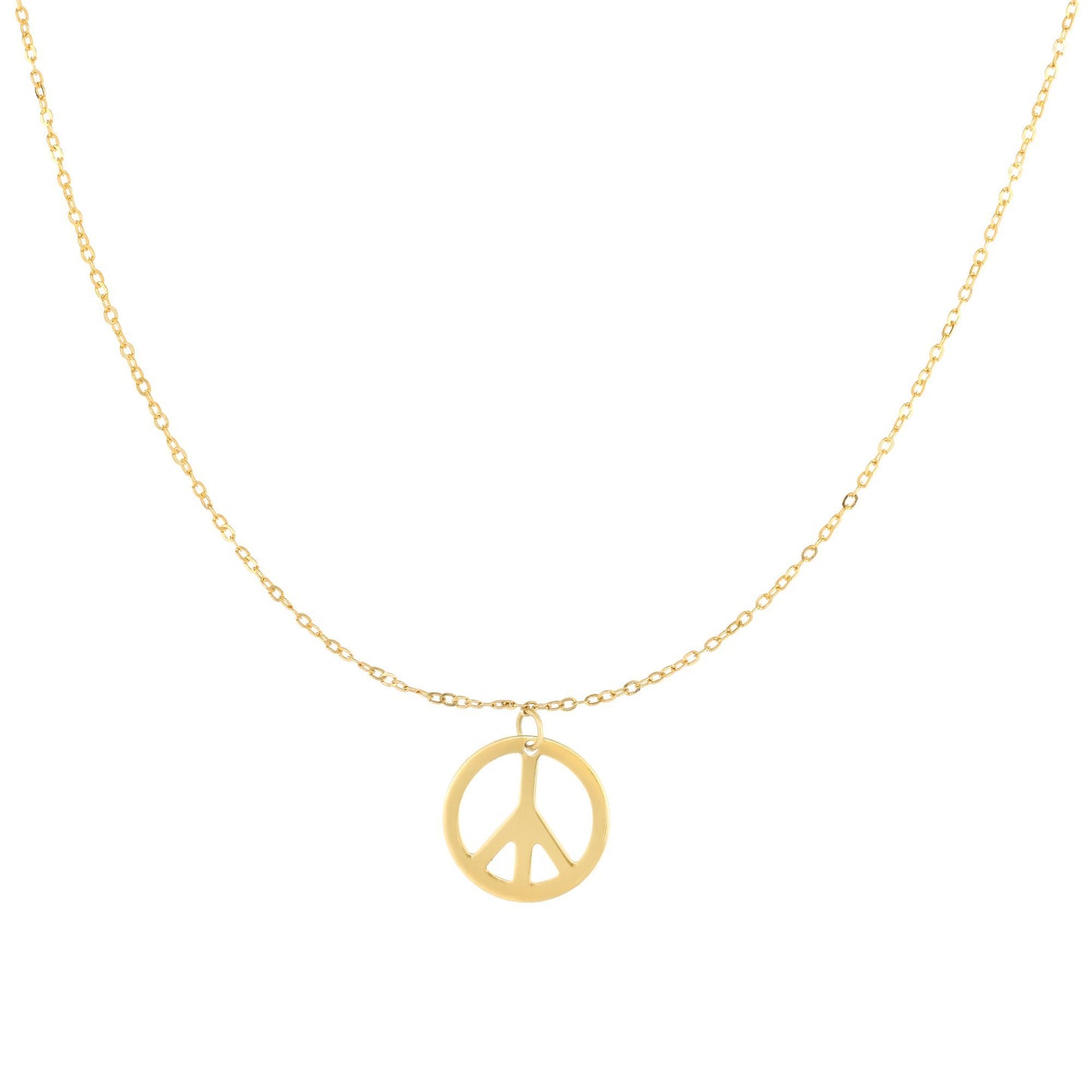 14K Gold Polished Peace Sign Charm Pendant Necklace