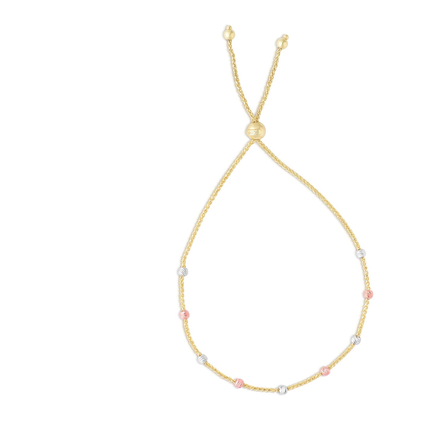 14K Tri-color Gold Stationed Diamond Cut Beads Friendship Bracelet