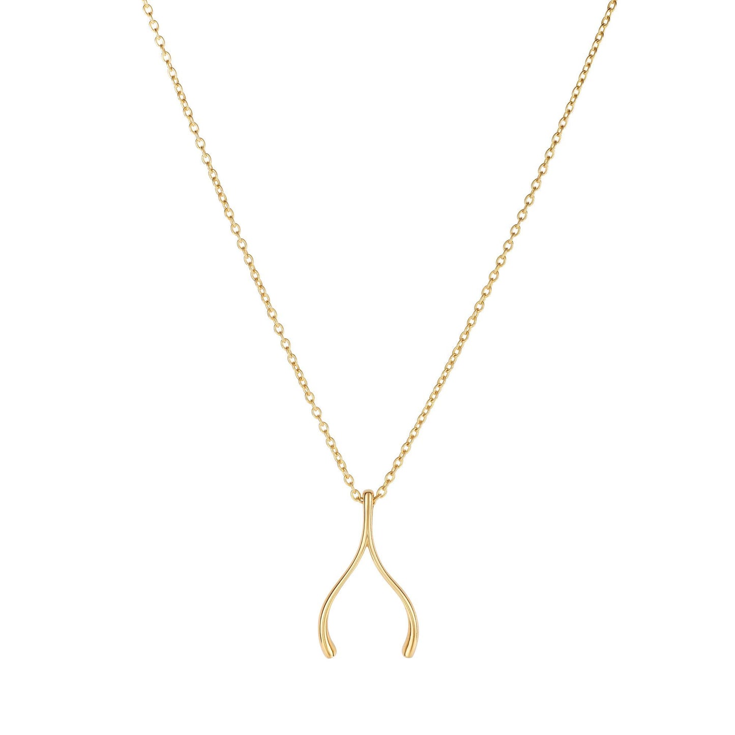 14K Gold Polished Wishbone Charm Pendant Necklace