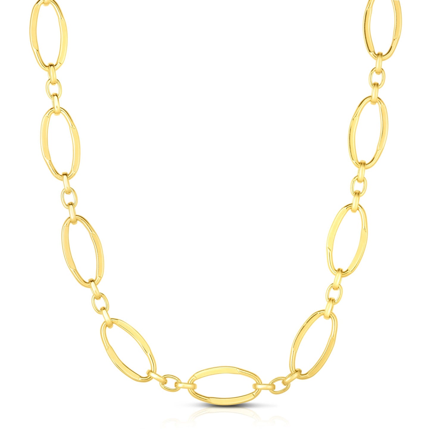 14K Gold Polished Three Plus One Oval Link Necklace