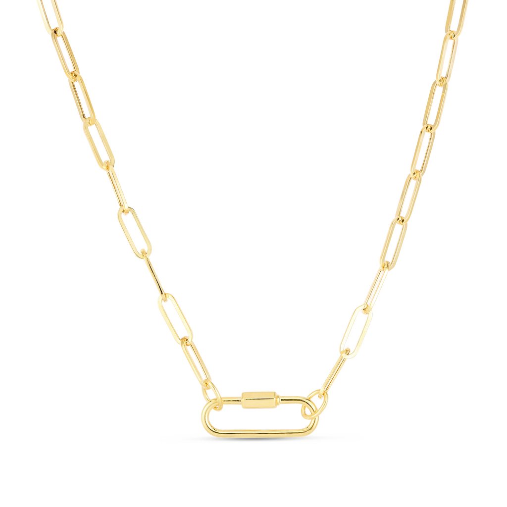 14K Gold Oval Carabiner Clasp Paperclip Chain Necklace