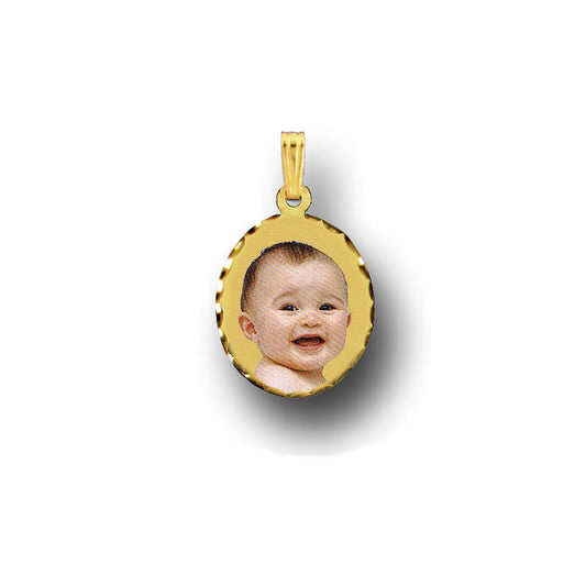 14K Gold Oval Picture Pendant with Diamond Cut Edge - Personalized Custom Jewelry with Your Pictures - Elegant Creations NYC