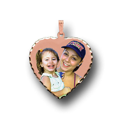Sterling Silver Heart Picture Pendant with Diamond Cut Edge - Personalized Custom Jewelry with Your Pictures