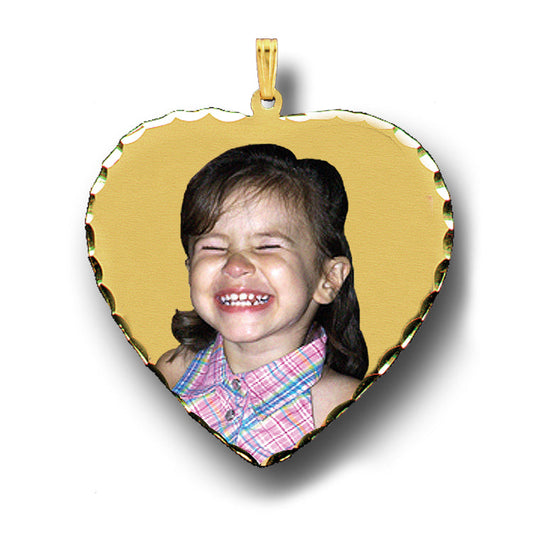 14K Gold Heart Picture Pendant with Diamond Cut Edge - Personalized Custom Jewelry with Your Pictures